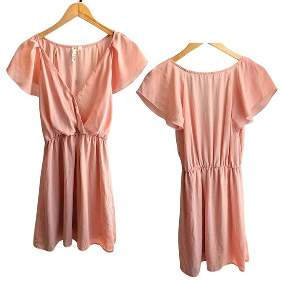 Anthropologie WESTON WEAR Spring Peach Blouson Mini Dress Faux Wrap Size M - Picture 1 of 6